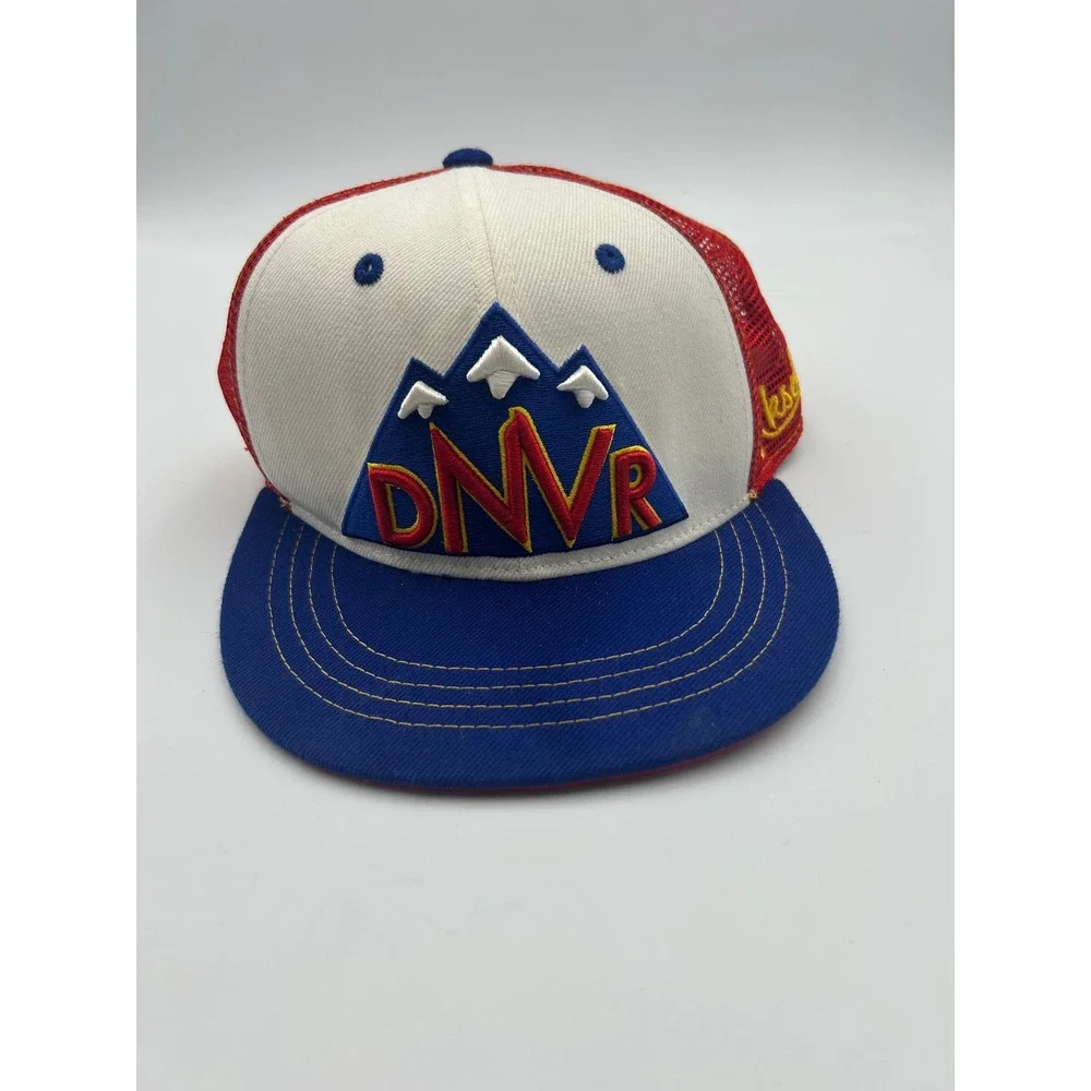 Aksels Denver DNVR Trucker Hat Red White Blue Mesh Snapback Mountain Graphic Cap